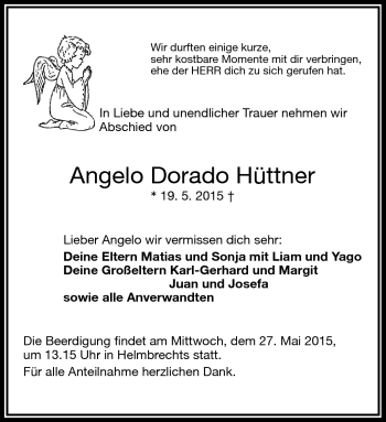 Traueranzeige von Angelo Dorado Hüttner von Frankenpost