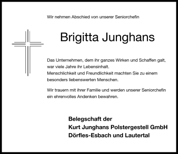 Traueranzeige von Brigitta Junghans von Neue Presse Coburg