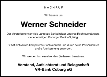Traueranzeige von Werner Schneider von Neue Presse Coburg
