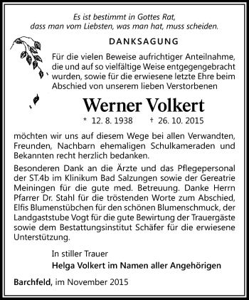 Traueranzeige von Werner Volkert von Südthüringer Presse