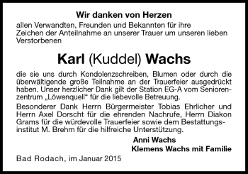 Traueranzeige von Karl Wachs von Neue Presse Coburg