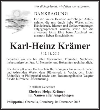 Traueranzeige von Karl-Heinz Krämer von Südthüringer Presse