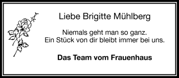 Traueranzeige von Brigitte Mühlberg von Frankenpost