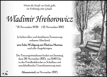 Traueranzeige von Wladimir Hrehorowicz von Südthüringer Presse