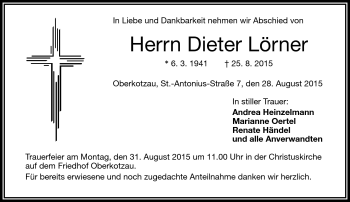 Traueranzeige von Dieter Lörner von Frankenpost