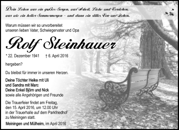 Traueranzeige von Rolf Steinhauer von Südthüringer Presse