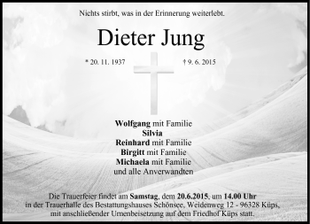 Traueranzeige von Dieter Jung von Neue Presse Coburg