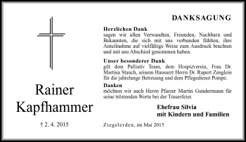 Traueranzeige von Rainer Kapfhammer von Neue Presse Coburg