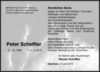 Traueranzeige von Peter Scheffler von Südthüringer Presse