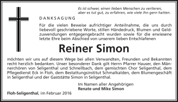 Traueranzeige von Reiner Simon von Südthüringer Presse