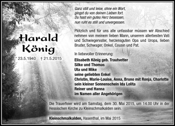Traueranzeige von Harald König von Südthüringer Presse