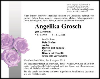 Traueranzeige von Angelika Grosch von Südthüringer Presse