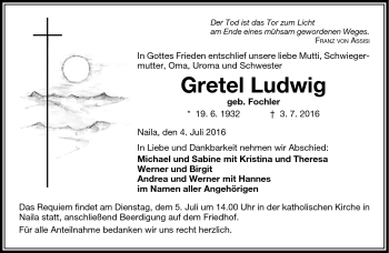 Traueranzeige von Gretel Ludwig von Frankenpost