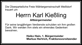Traueranzeige von Karl Kießling von Frankenpost