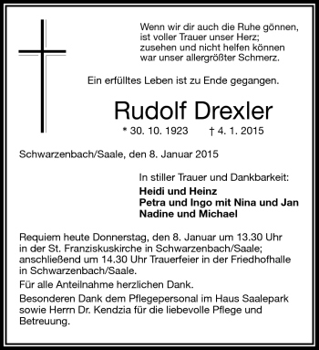 Traueranzeige von Rudolf Drexler von Frankenpost