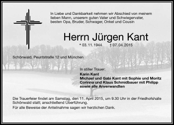 Traueranzeige von Jürgen Kant von Frankenpost