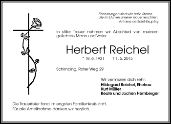 Traueranzeige von Herbert Reichel von Frankenpost