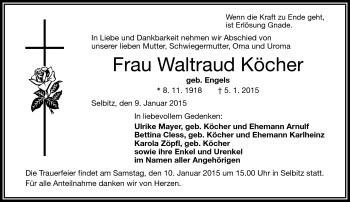 Traueranzeige von Waltraud Köcher von Frankenpost
