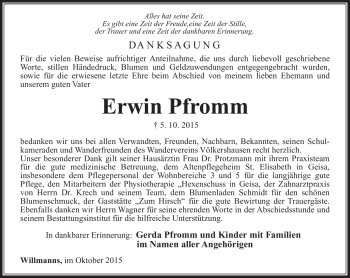 Traueranzeige von Erwin Pfromm von Südthüringer Presse