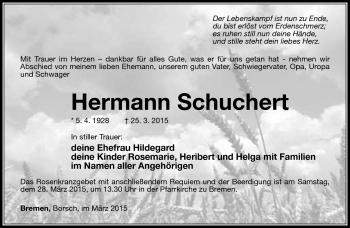 Traueranzeige von Hermann Schuchert von Südthüringer Presse