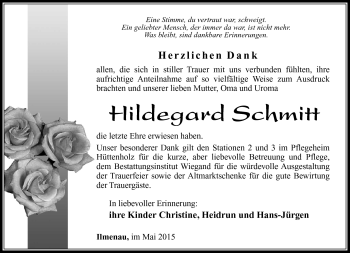 Traueranzeige von Hildegard Schmitt von Südthüringer Presse