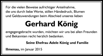 Traueranzeige von Gerhard König von Südthüringer Presse