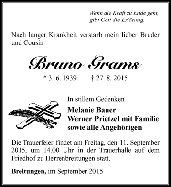 Traueranzeige von Bruno Grams von Südthüringer Presse