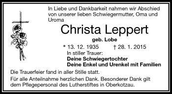 Traueranzeige von Christa Leppert von Frankenpost
