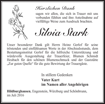 Traueranzeige von Silvia Stark von Südthüringer Presse