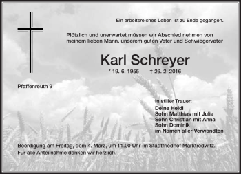 Traueranzeige von Karl Schreyer von Frankenpost