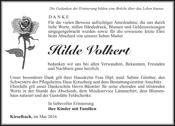 Traueranzeige von Hilde Volkert von Südthüringer Presse