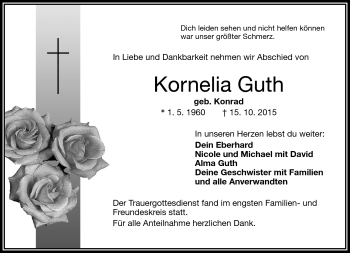 Traueranzeige von Kornelia Guth von Frankenpost