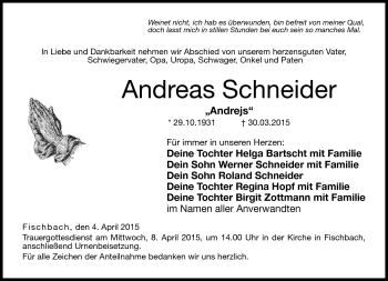 Traueranzeige von Andreas Schneider von Neue Presse Coburg