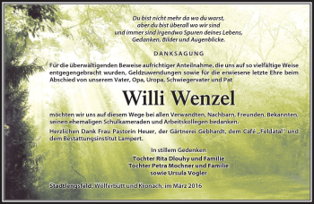 Traueranzeige von Willi Wenzel von Südthüringer Presse