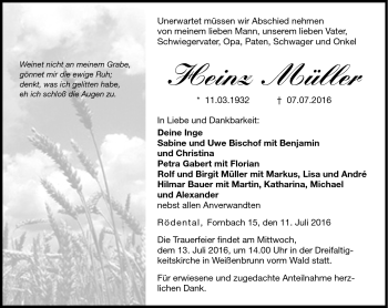 Traueranzeige von Heinz Müller von Neue Presse Coburg