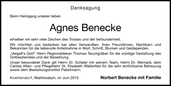 Traueranzeige von Agnes Benecke von Neue Presse Coburg