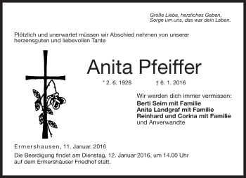 Traueranzeige von Anita Pfeiffer von Neue Presse Coburg