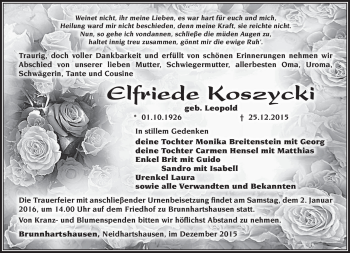 Traueranzeige von Elfriede Koszycki von Südthüringer Presse