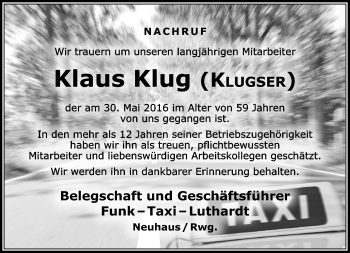 Traueranzeige von Klaus Klug von Südthüringer Presse