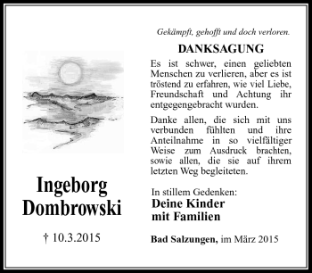 Traueranzeige von Ingeborg Dombrowski von Südthüringer Presse
