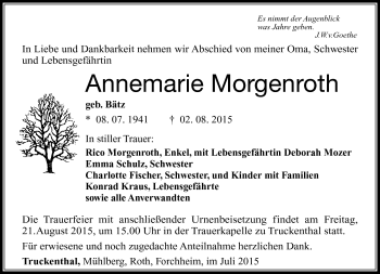 Traueranzeige von Annemarie Morgenroth von Südthüringer Presse