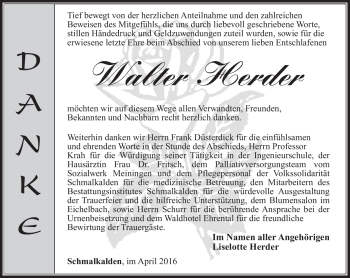 Traueranzeige von Walter Herder von Südthüringer Presse