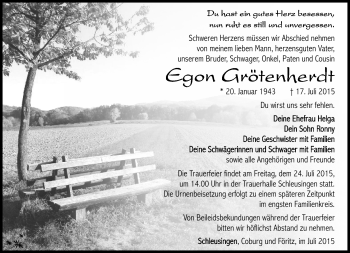 Traueranzeige von Egon Grötenherdt von Südthüringer Presse