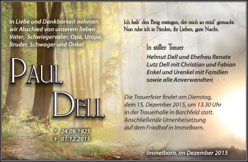 Traueranzeige von Paul Dell von Südthüringer Presse