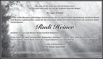 Traueranzeige von Rudi Heiner von Südthüringer Presse