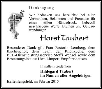 Traueranzeige von Horst Taubert von Südthüringer Presse