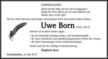 Traueranzeige von Uwe Born von Südthüringer Presse