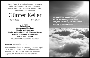 Traueranzeige von Günter Keller von Neue Presse Coburg