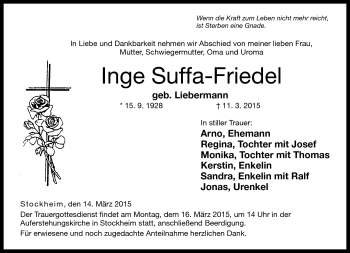 Traueranzeige von Inge Suffa-Friedel von Neue Presse Coburg