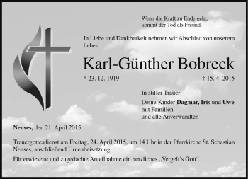 Traueranzeige von Karl-Günther Bobreck von Neue Presse Coburg